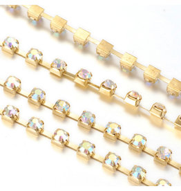 Rhinestone Banding 1 row 4mm Gold/Clear  AB   x1 foot NF