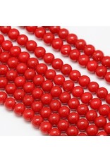 8mm Round Glass Pearl  Red  approx  x50