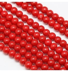 8mm Round Glass Pearl  Red  approx  x50