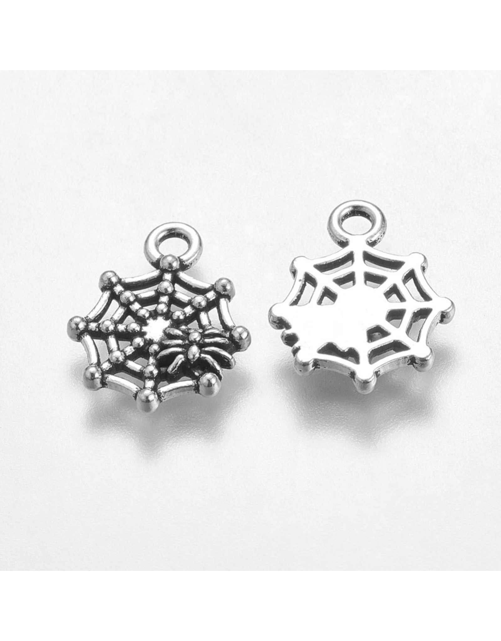 Spider and Web  17x14mm  Antique Silver   x10  NF