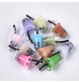 Bubble Tea  Plastic Assorted Colours  23x13x13mm  x12  Pairs