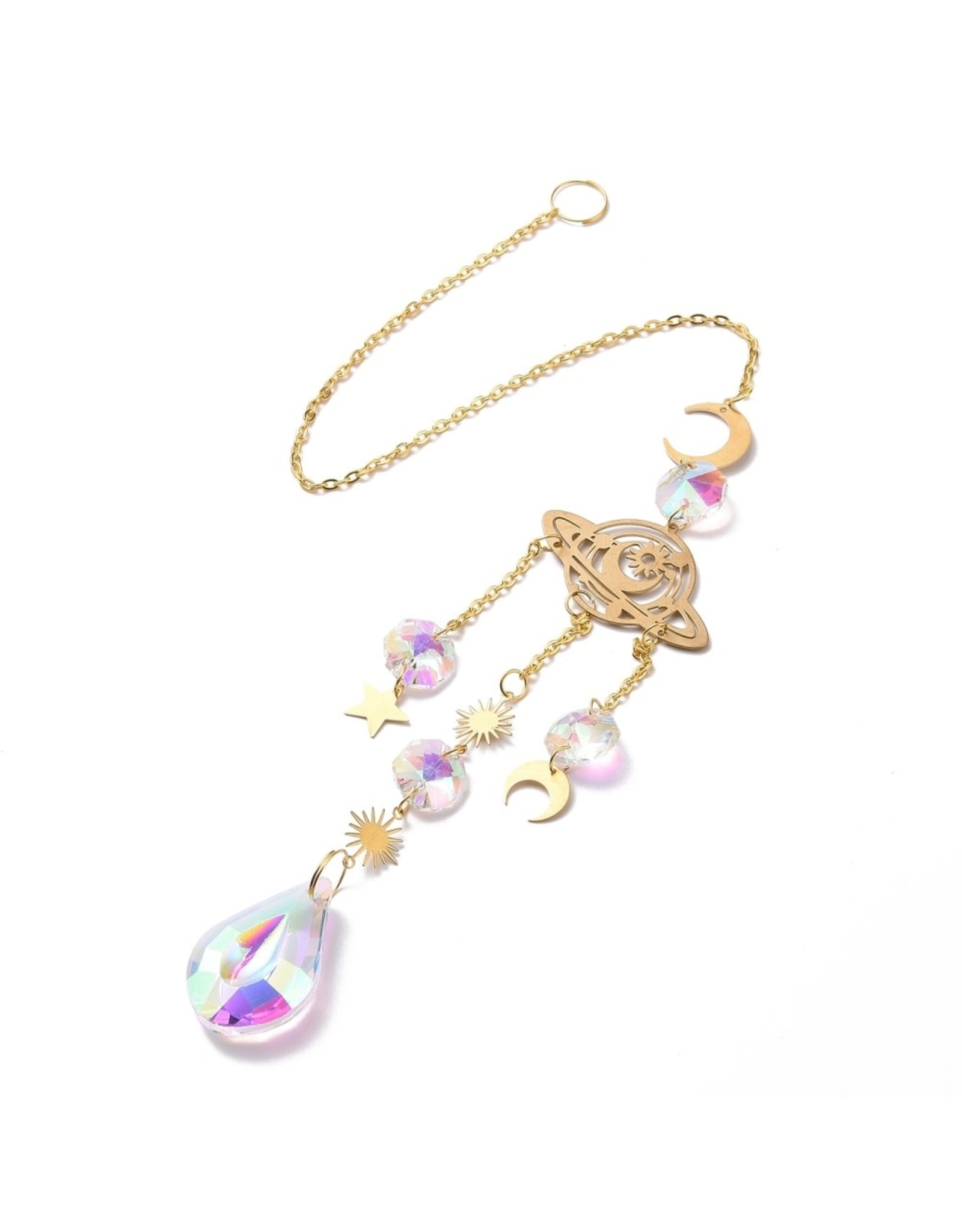 Suncatcher Crystal AB Drop Brass Planets 43cm  Long   x1