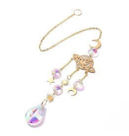 Suncatcher Crystal AB Drop Brass Planets 43cm  Long   x1