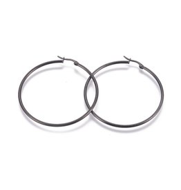 Hoop Earring Round 57x54mm Gunmetal Stainless Steel  x1 Pair