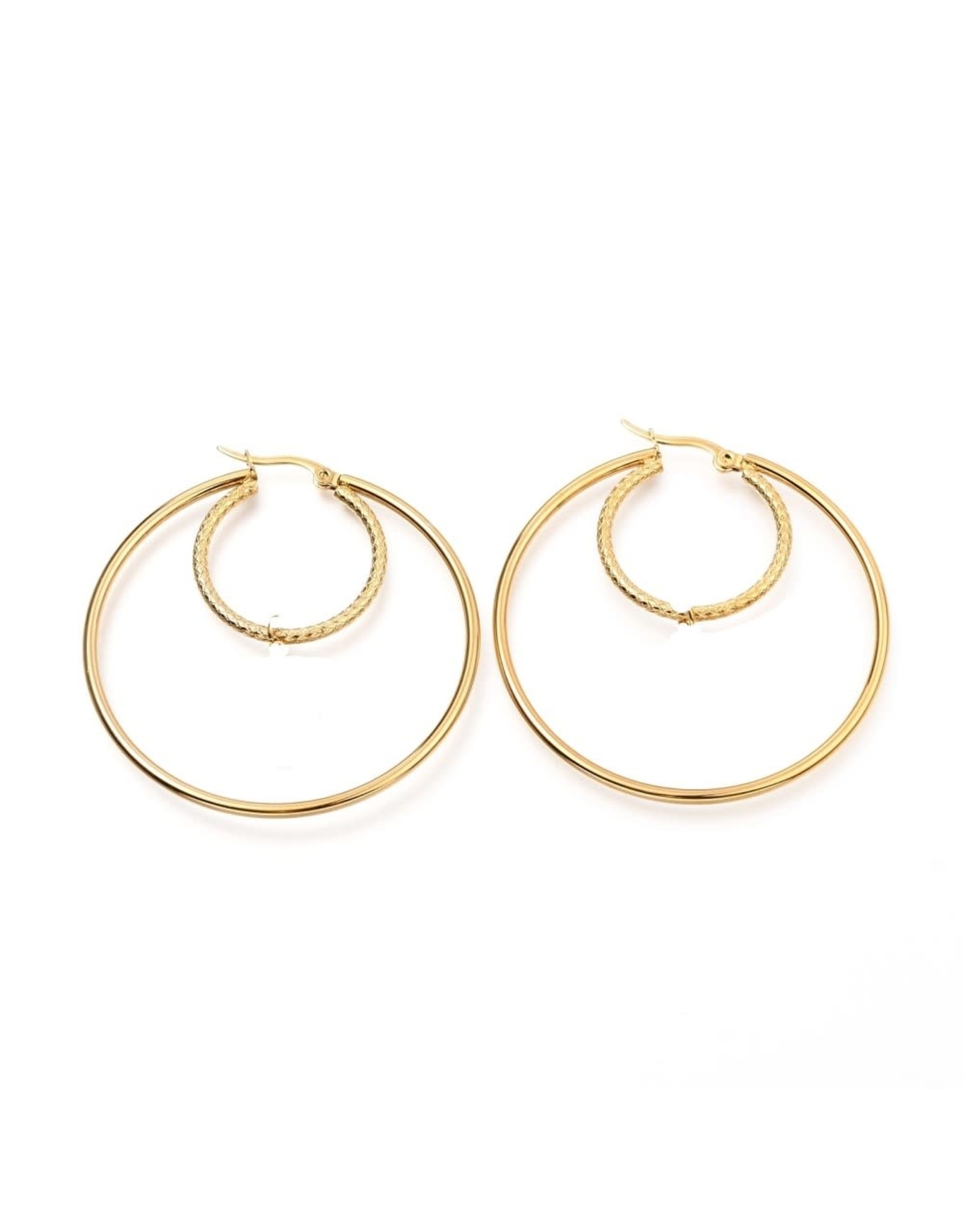 Hoop Earring Smooth/Twisted Round 54mm Gold Stainless Steel  x1 Pair