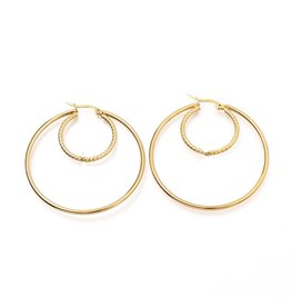 Hoop Earring Smooth/Twisted Round 54mm Gold Stainless Steel  x1 Pair