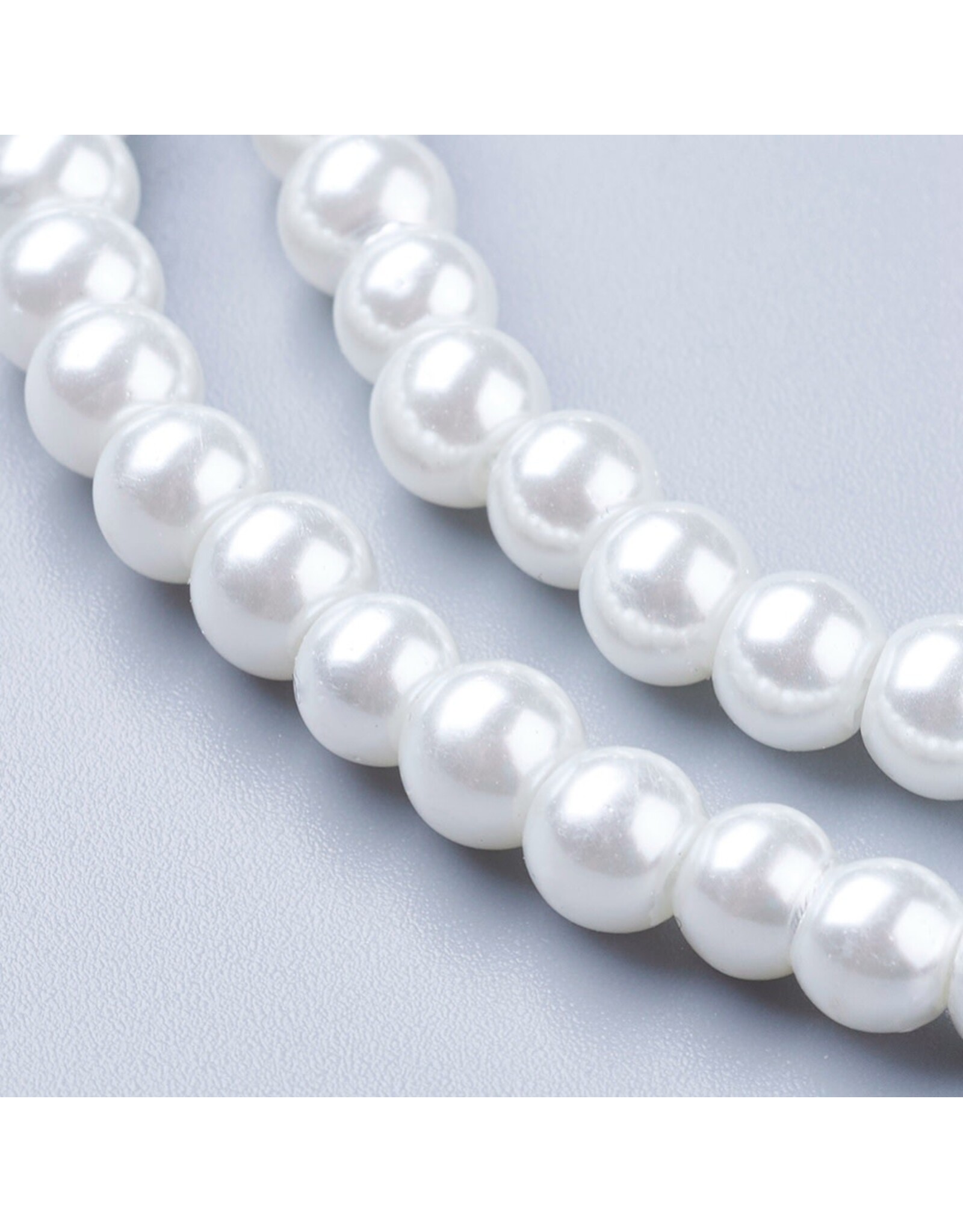 6mm Round Glass Pearl  White  approx  x65