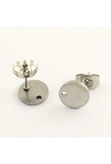 Earring Stud Flat Round 8mm Stainless Steel  NF x2