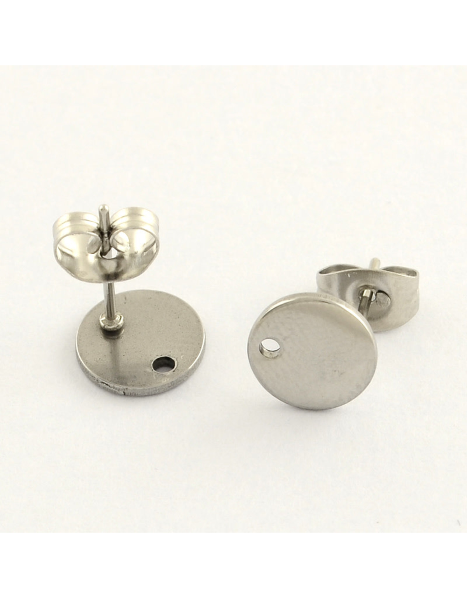 Earring Stud Flat Round 8mm Stainless Steel  NF x2