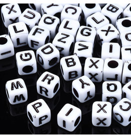 Square  White with Black Letter 6mm   Random Mix 500g