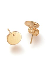 Earring Stud Flat Round 8mm Gold Stainless Steel  NF x2