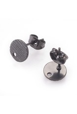 Earring Stud Textured Flat Round 8mm Black Stainless Steel  NF x2
