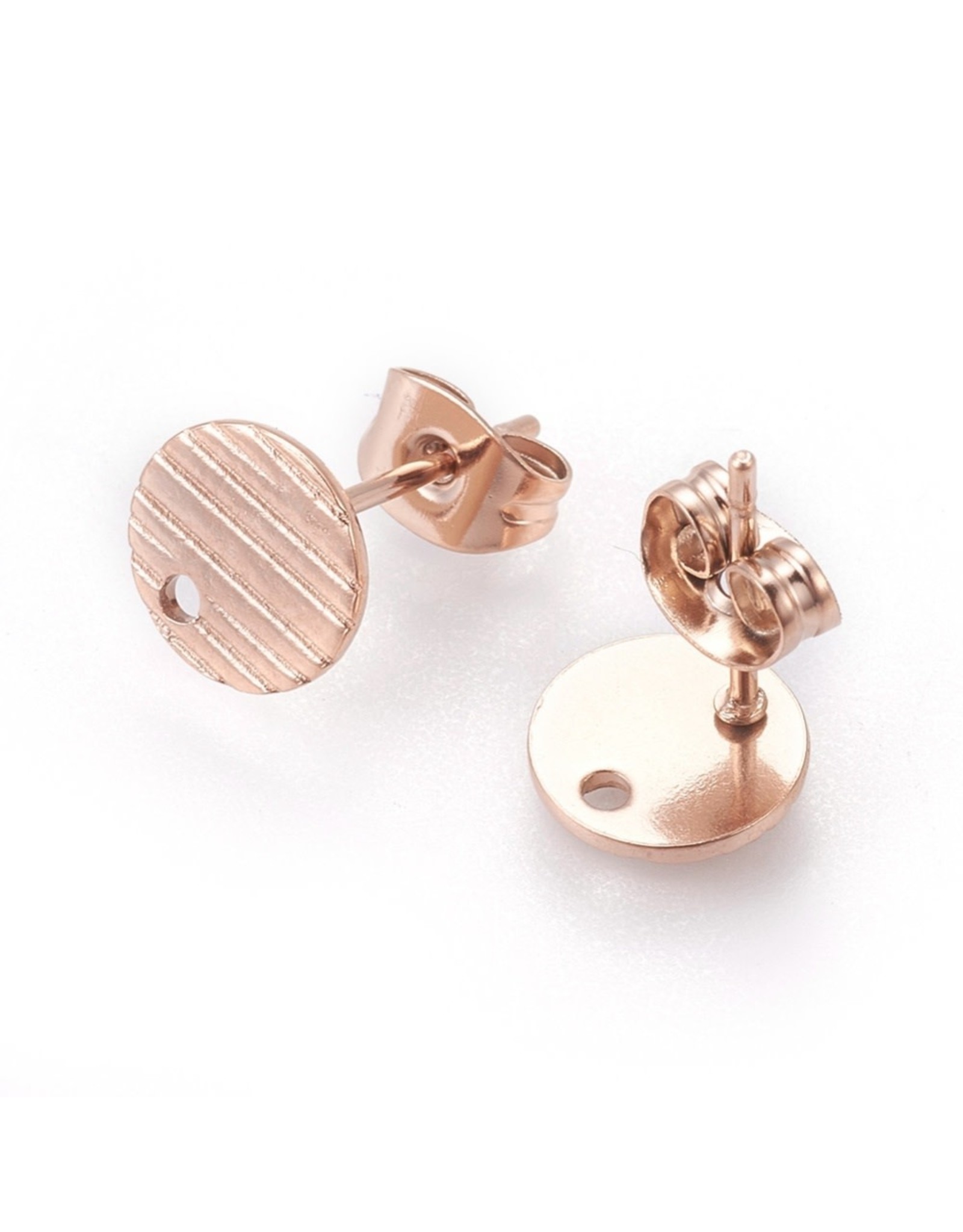 Earring Stud Textured Flat Round 8mm  Rose Gold Stainless Steel  NF x2