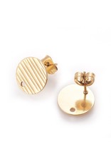 Earring Stud Textured Flat Round 8mm  Gold Stainless Steel  NF x2