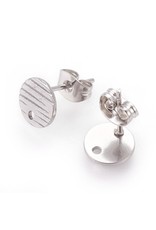 Earring Stud Textured Flat Round 8mm  Stainless Steel  NF x2