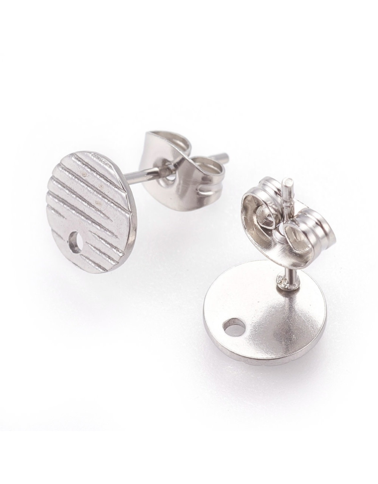 Earring Stud Textured Flat Round 8mm  Stainless Steel  NF x2