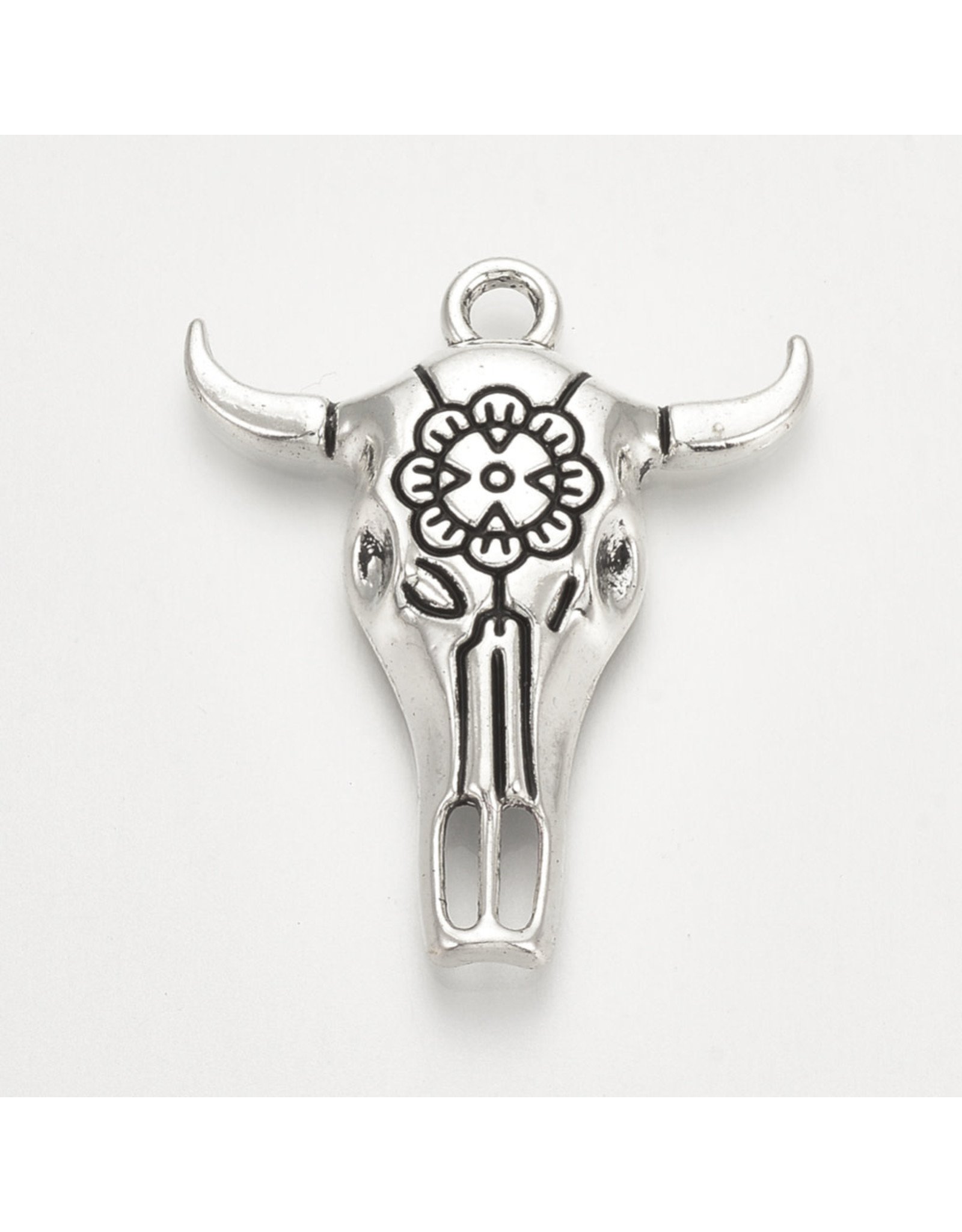 Cattle Skull 32x26mm Antique Silver x2  NF