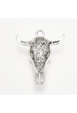 Cattle Skull 32x26mm Antique Silver x2  NF