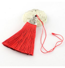 Red Tassel Antique Silver Cap 80x20mm