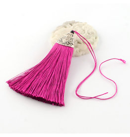 Dark Pink Tassel Antique Silver Cap 80x20mm