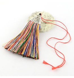 Multi Colour Tassel Antique Silver Cap 80x20mm