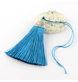 Blue Tassel Antique Silver Cap 80x20mm