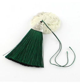 Dark Green Tassel Antique Silver Cap 80x20mm