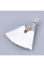 White Tassel Antique Silver Cap  45x40mm  x2