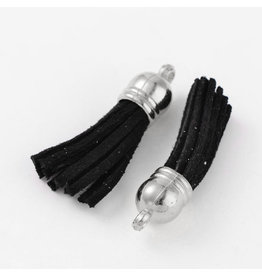 Black Tassel  Faux Leather Platinum Cap  40x10mm  x6