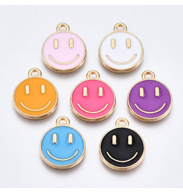 Happy Face Charm 14mm Assorted Colours Gold x5 pair