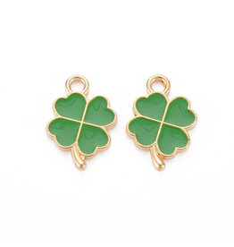 Four Leaf Clover Charm 18x12mm Green Gold x3 pair