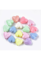 13mm Acrylic Faceted Heart, Hole 1.5mm  Random Assorted Colours x50