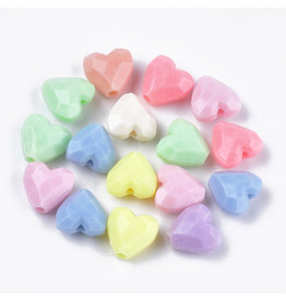 13mm Acrylic Faceted Heart, Hole 1.5mm  Random Assorted Colours x50