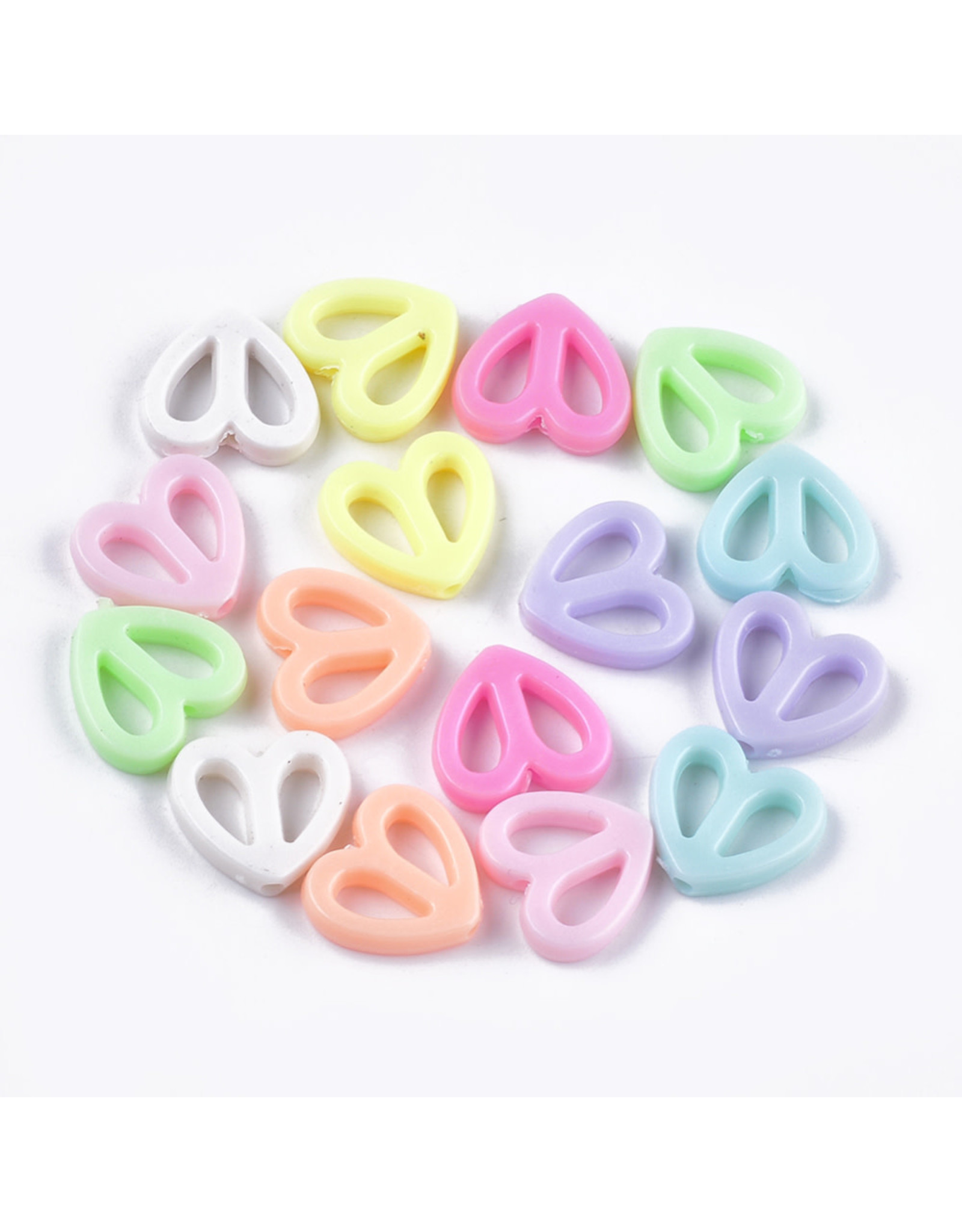 16mm Acrylic Heart, Hole 1.5mm  Random Assorted Colours x50