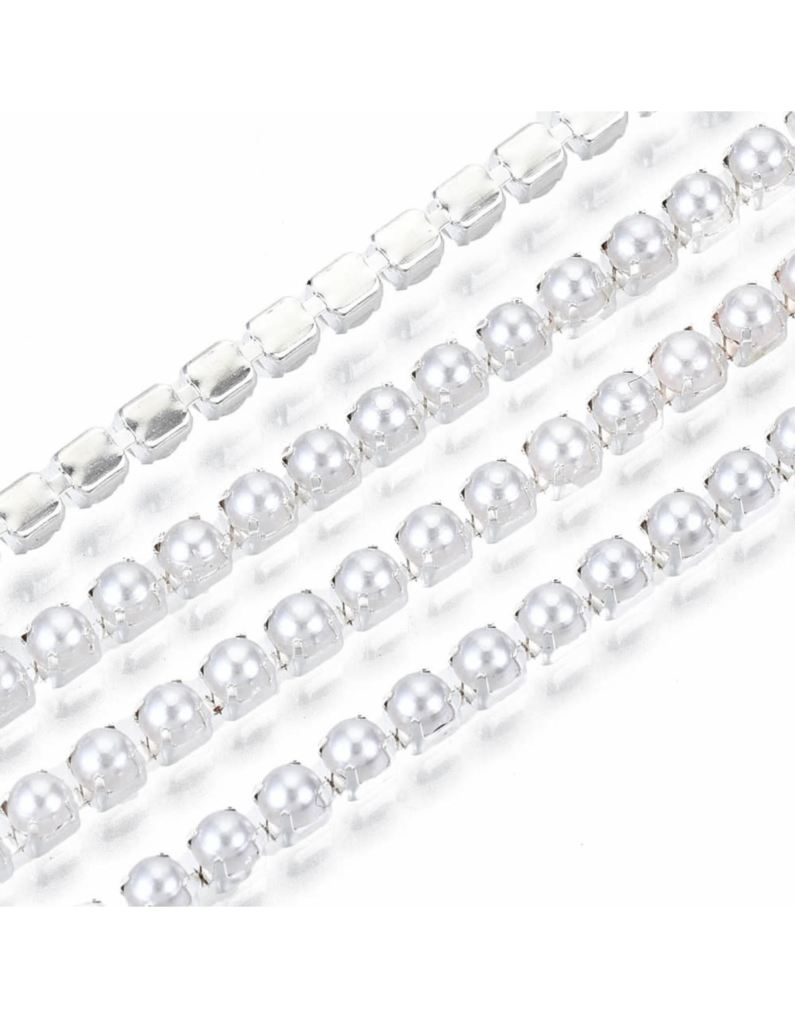 Rhinestone Banding 1 row  2.5mm Silver/White Pearl   x1 foot