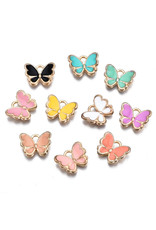 Butterfly  Charm  10x13mm Assorted Colours Gold x5 pair