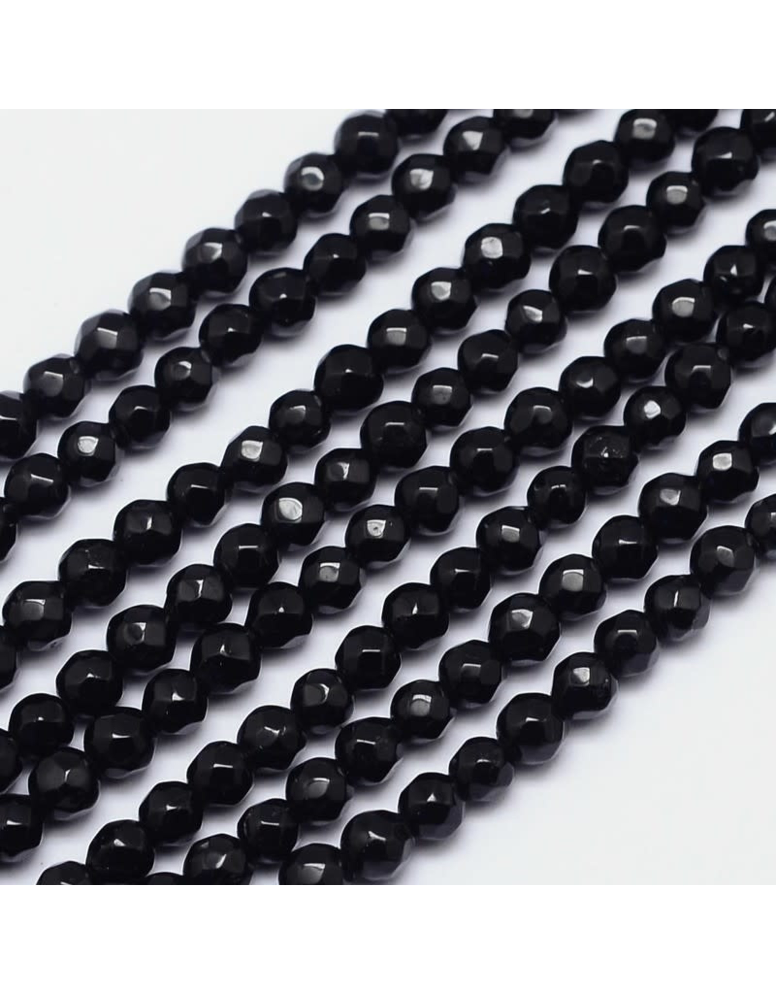 Black Tourmaline  Faceted 4mm  Grade AB+ 15” Strand  approx  x90 Beads
