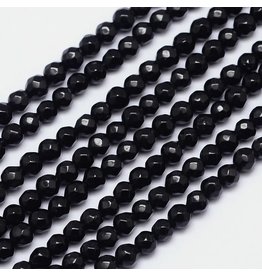 Black Tourmaline  Faceted 4mm  Grade AB+ 15” Strand  approx  x90 Beads