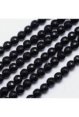Black Tourmaline  Faceted 6mm  Grade AB+ 15” Strand  approx  x60 Beads