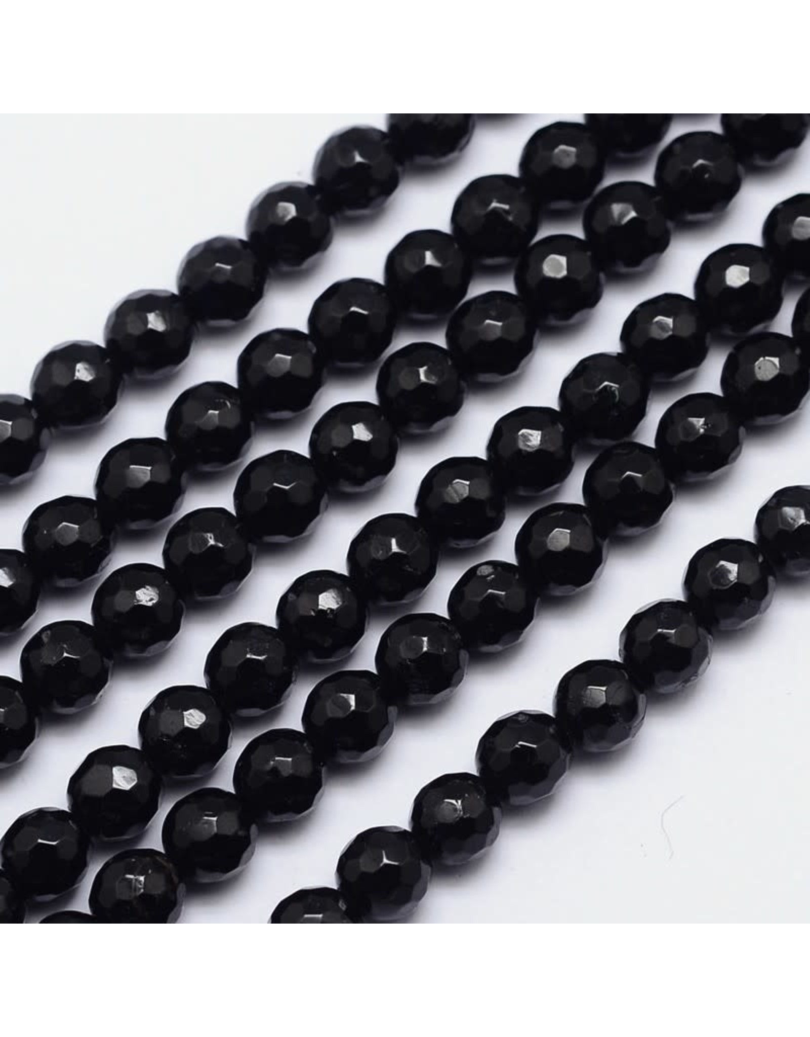 Black Tourmaline  Faceted 6mm  Grade AB+ 15” Strand  approx  x60 Beads