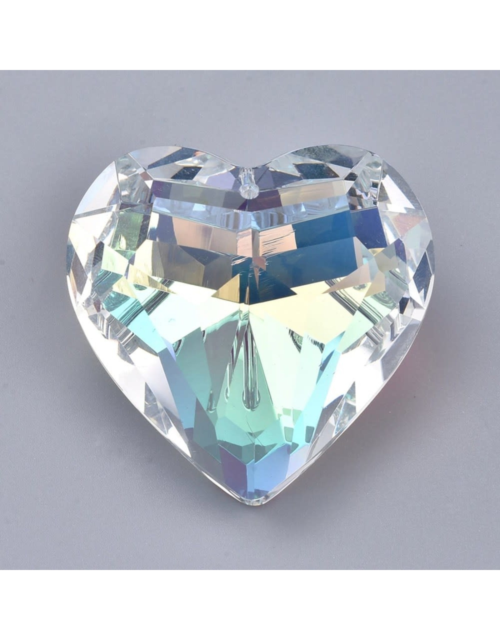 Heart  Faceted Clear AB 45x27mm  x1