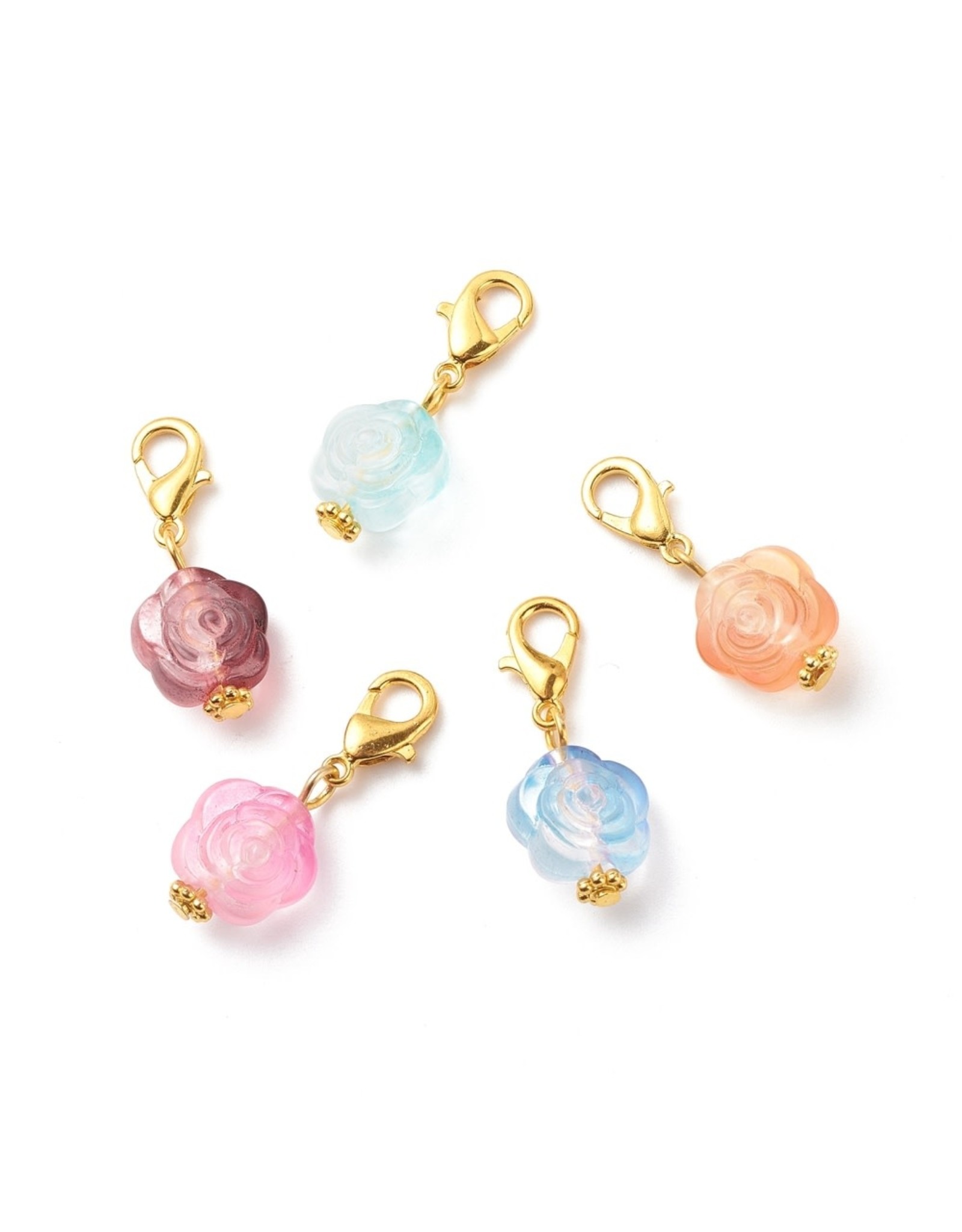 Flower Charm  28mm Gold Assorted Colours  x6
