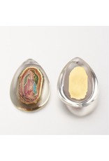 Drop Clear Glass with Virgin Mary  35x26mm  x1