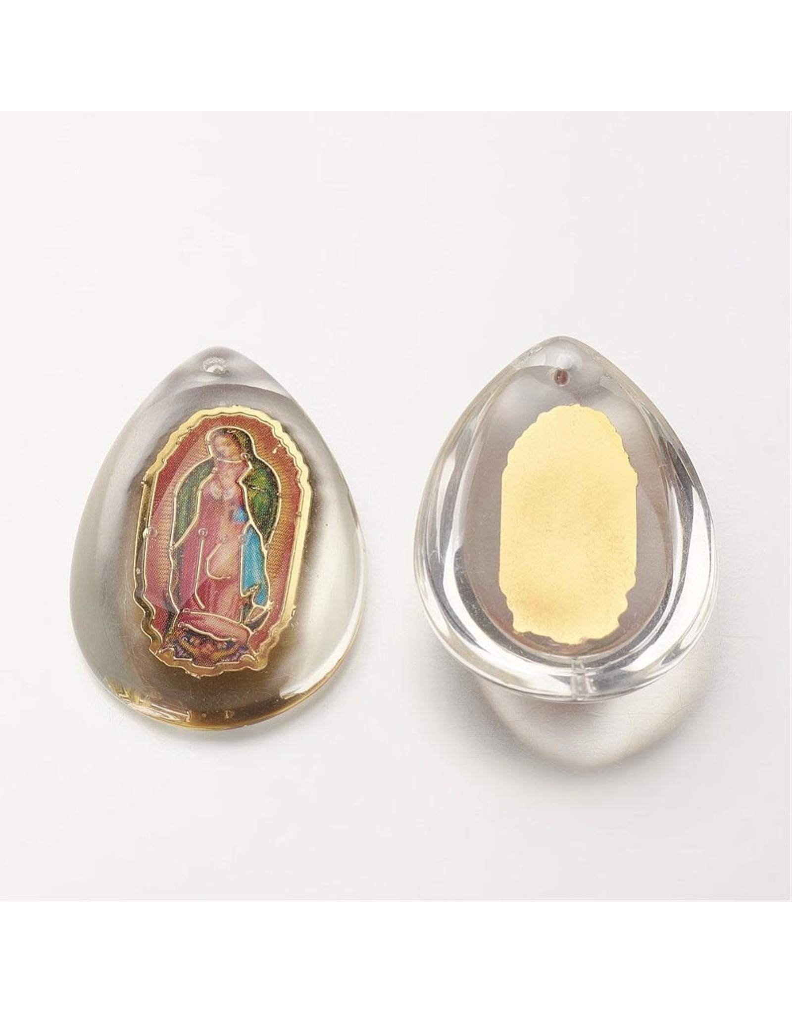 Drop Clear Glass with Virgin Mary  35x26mm  x1