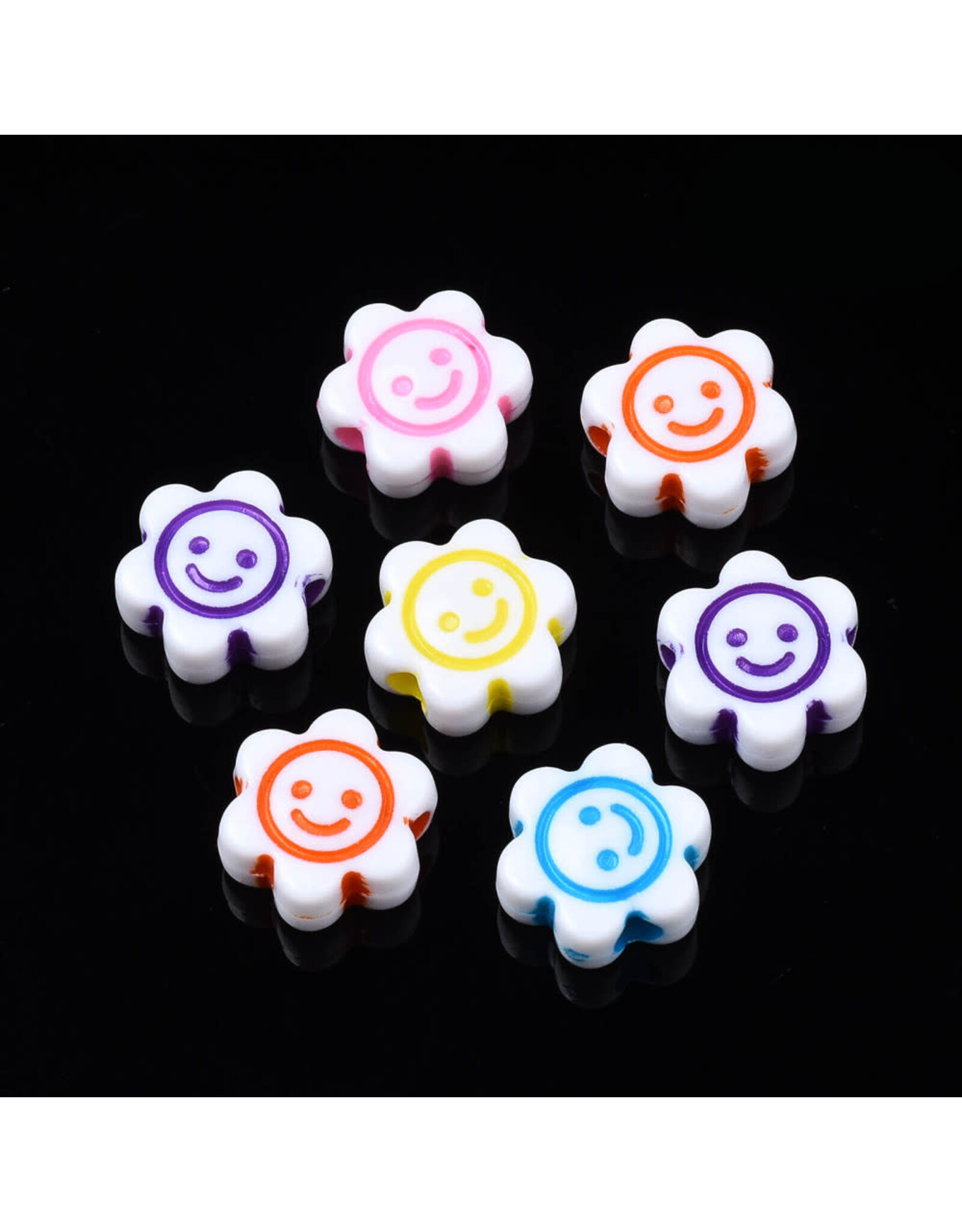 10mm Acrylic Flower, Hole 2mm  Random Assorted Colours x100