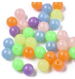 6mm Acrylic Round  Hole 1.5mm  Glow In The Dark Random Assorted Colours x250