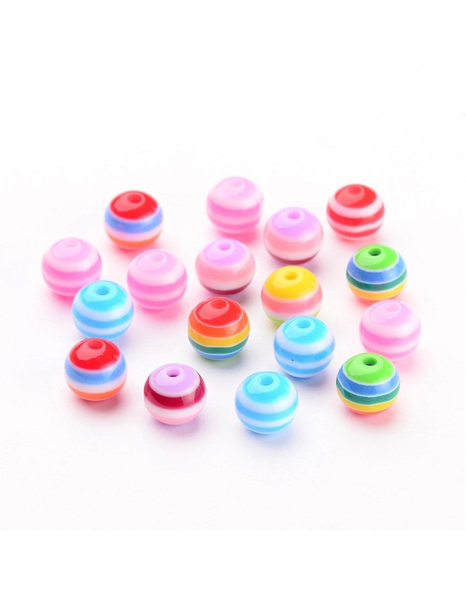 8mm Round with Stripes  Random Assorted Colours x100