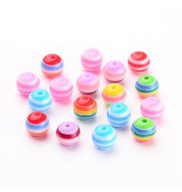 8mm Round with Stripes  Random Assorted Colours x100