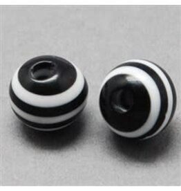 10mm Round with Stripes  Black and White  x50