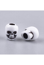 10mm Acrylic Skull White with Black,   Hole 3mm  x50